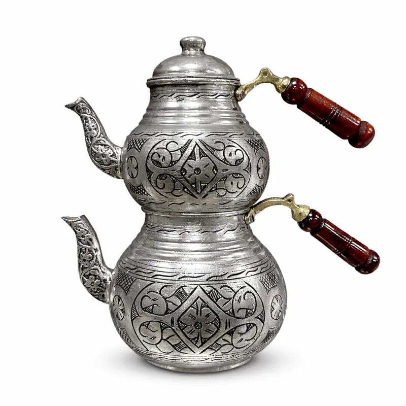 Gaziantep İşleme Bakır Çaydanlık (Beyaz)