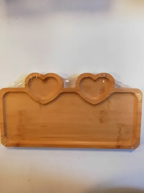 Ahşap Çift Kalp Desenli Kahve Tepsisi