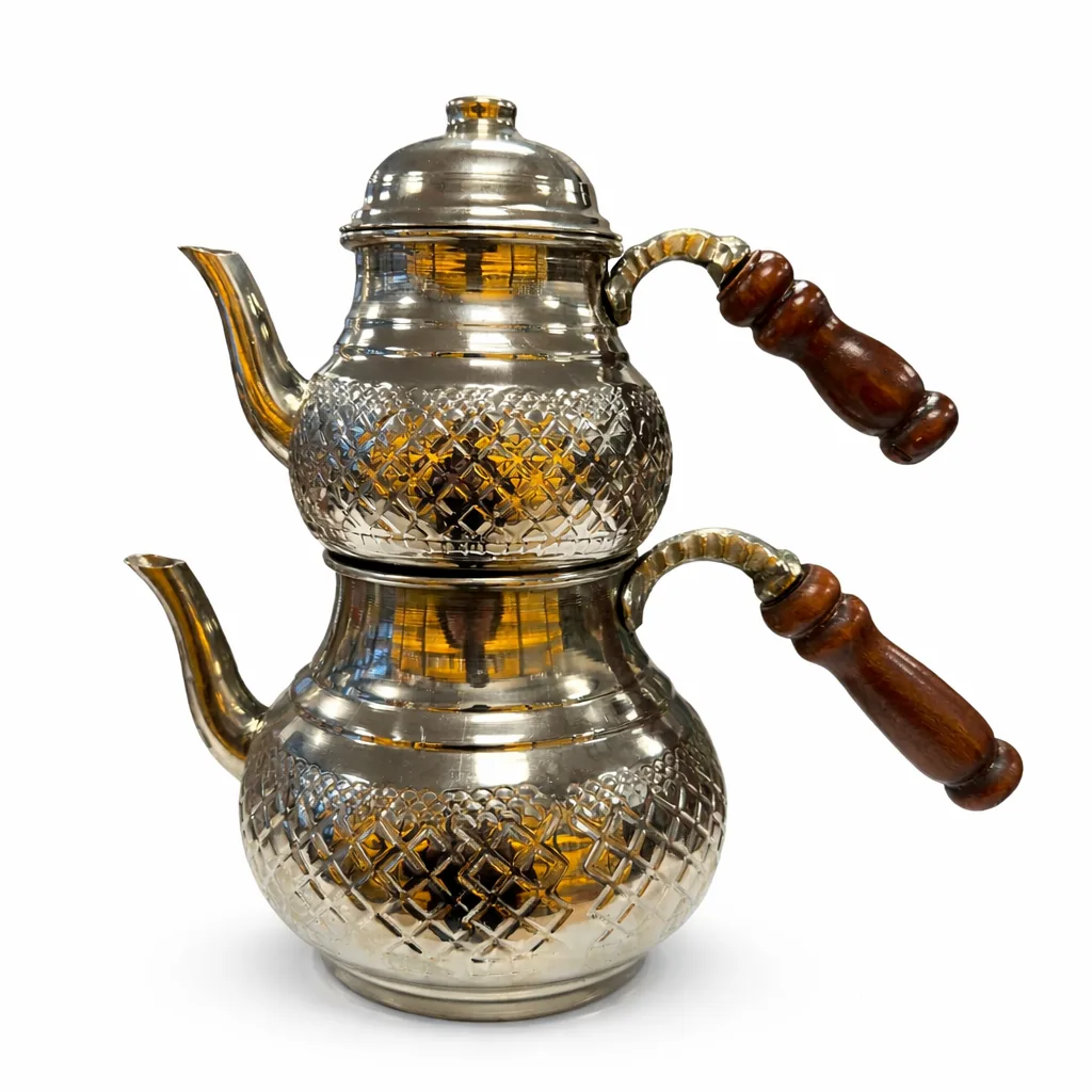 Beyaz Bakır Çaydanlık Büyük Boy